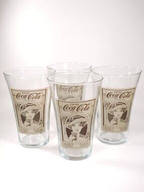 4 Coca-Cola Flared 16 Oz Glasses with Victorian Lady - 1990's Re-Created